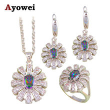High Quality Rainbow Mystic Crystal Silver 925 Stamped Fashion Jewelry Sets Earrings Pendant Necklace Rings for Women JS677A 2024 - buy cheap