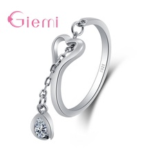 100%-Anillo de plata esterlina 925 auténtica para mujer, sortija Original con forma de corazón delicado, joyería ajustable, gran oferta 2024 - compra barato