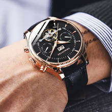 Skeleton Tourbillon Mechanical Watch Men Automatic Classic Rose Gold Leather Mechanical Wrist Watches Reloj Hombre 2018 Luxury 2024 - buy cheap