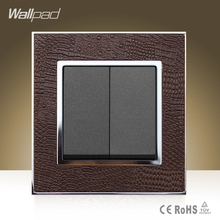 Wallpad Hotel Square 2 Gang 2 Way Switch Goats Brown Leather Double Control  2 Gang 2 Way Push Button Light Switch Free Shipping 2024 - buy cheap