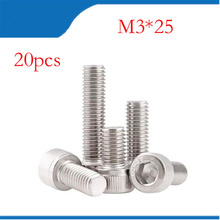 Tornillos 20 piezas m3 de acero inoxidable, tornillos hexagonales de rosca fina DIN912, M3 x 25, m3, de portalámparas 2024 - compra barato