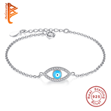 Luxo 925 prata esterlina azul olho sorte charme pulseiras para as mulheres clara cz link corrente pulseiras moda turca jóias 2024 - compre barato