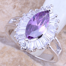 Impresionante anillo de mujer Chapado en plata de circonia cúbica blanca púrpura tamaño 6 / 7 / 8 / 9 R1417 2024 - compra barato