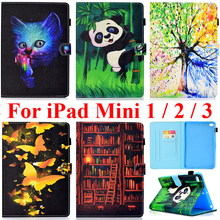 Чехол для iPad Mini 2, защитный чехол для iPad Mini 3 Mini2 Mini3, цветное дерево, Золотая Бабочка, кот, панда, книжная полка с принтом 2024 - купить недорого