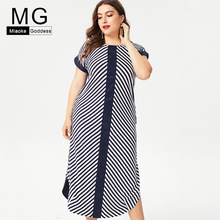 MG 2019 Summer Plus Size womens stripe Cotton maxi dress fashion ladies casual long Arabian dresses 4xl 5xl 6xl 2024 - buy cheap