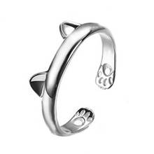 Посеребренное кольцо с кошачьими ушками, милое модное ювелирное изделие, кольцо с котом для женщин и девочек, подарки, регулируемые подвески 2024 - купить недорого