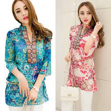 Women's Fashion Summer Korean Style Ethnic Loose Chiffon Blouse Shirt 2024 - buy cheap