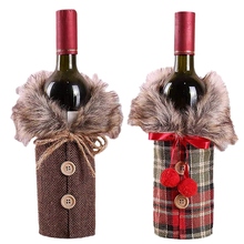 2Pcs Christmas Sweater Wine Bottle Cover, Newest Collar and Button Coat Design Wine Bottle Sweater Wine Bottle Dress Sets Xmas 2024 - buy cheap