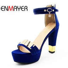 ENMAYER Sexy High Heels Women Summer Shoes Fashion Gladiator Ankle Straps Flock Platform Sandals Party Shoes Women Size34-39 2024 - buy cheap