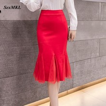 SEXMKL плюс размер женская красная юбка-карандаш 2020 Повседневная черная юбка с высокой талией Корейская Офисная Женская сексуальная юбка миди Jupe Femme 2024 - купить недорого
