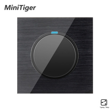 Minitiger-interruptor de luz led, luxo, 1 gang, 2 direções, clique aleatório, liga/desliga, para parede, com indicador, preto, alumínio, painel de metal 2024 - compre barato