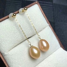 Shilovem-pendientes de gota de perlas naturales de agua dulce para mujer, joyería fina de 18k, regalo de Navidad de aniversario de moda, nuevo myme9-10zz 2024 - compra barato
