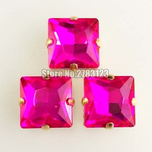Free shipping 20pcs 12mm 14mm Square Gold bottom Glass Crystal rose red sew on claw rhinestones,diy/Clothing accessories 2024 - buy cheap