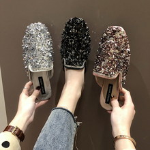 Crystal Bling Women Slippers Mules Fashion Slippers Female Mules Low Heels Shoes Woman Round Toe Elegant Slipper Casual Shoes 2024 - buy cheap