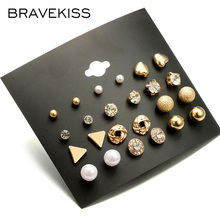 BRAVEKISS Alloy 12 Pairs Earrings CZ Heart Geometry Stud Earrings Fashion Jewelry for Women Gift mujer Accessories BPE1344 2024 - buy cheap