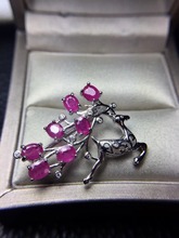 Ruby brooch Free shipping Natural real Ruby 925 sterling silver brooch Flower 4*5mm 7pcs gemstone 2024 - buy cheap