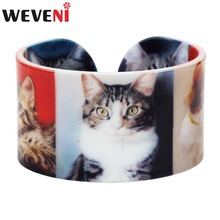 WEVENI Plastic Cat Kitten Bangles Bracelets Fashion Indian Wholesale Craft Jewelry For Women Girl Ladies Animal Accessiories 2024 - buy cheap