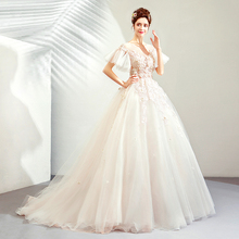 Иллюзионный корсет, бальное платье принцессы, свадебное платье, короткие пышные рукава, покрытые пуговицами сзади, свадебные платья со шлейфом 2024 - купить недорого