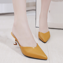Fashion Leather Mules Pumps Women Shoes Woman Heels Slip on Party Shoes Sexy Pointed Toe Hoof High Heels Ladies Pumps Shoes 2024 - buy cheap