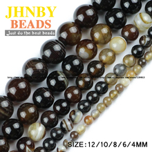 JHNBY Gray Stripe beads Natural banded Stone Onyx 4/6/8/10/12MM Round Loose beads for jewelry Bracelet making DIY accessories 2024 - buy cheap