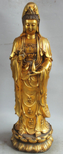 FREE SHIPPING  S2045 30" Chinese Buddhism Bronze Gild Stand Kwan-yin Guan Yin Boddhisattva Statue 2024 - buy cheap