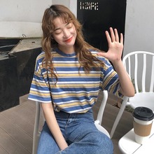 Korean O-neck T Shirt Women Harajuku Striped Tshirt Tops  Summer Loose Casual Short Sleeve Punk T-shirts camiseta feminina 2024 - buy cheap