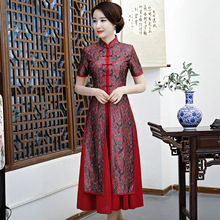 2018 nuevo encaje bordado Cheongsam 2 unids/set rojo chino tradicional vestido de boda padres antiguo largo Qipao vestidos 90 2024 - compra barato
