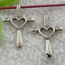 Подвески-кресты в виде сердца из античного серебра, 32x23 мм, 168 шт., #3250 2024 - купить недорого