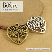 BoYuTe (100 Pieces/Lot) 17*18MM Zinc Alloy Charms Pendant Antique Bronze Silver Plated Heart Tree Charms for Jewelry Making Diy 2024 - buy cheap