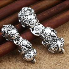 100% 925 Silver Double Pixiu Beads Real 925 Sterling Silver Lucky Fengshui Pixiu Beads Wealth Piyao Beads DIY Good Luck Bracelet 2024 - buy cheap