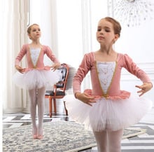 Vestido de balé de veludo com manga comprida, roupa de bailarina para dança com tutu, nas cores preta/rosa, com lago de cisne, para meninas crianças 2024 - compre barato