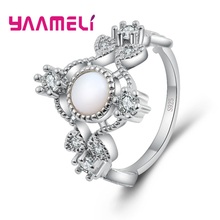 Yablush anéis de prata esterlina 925, anéis redondos para mulheres, opala com zircônia cúbica transparente, enfeite para casamento 2024 - compre barato