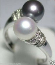 FREE SHIPPING>>>@@ Wholesale price 16new ^^^^Wholesale Jewellery BLACK WHITE pearl ring (US size 7,8,9) 2024 - buy cheap