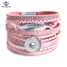 ROYALBEIER Adjustable Multi-layer Wrist Leather Bracelet Fit 18mm Snap Button Band Bracelet Ladies Men Charms Accessories 2024 - buy cheap