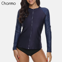 Charmo  Women Long Sleeve Zipper Rashguard Shirt Swimsuit Polka Dot Swimwear Surfing Top Bike Biking Shirt Rash Guard UPF50+ 2024 - buy cheap