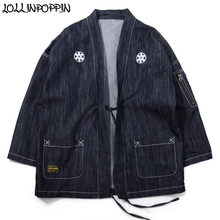 Japan Style Sakura Embroidery Men Kimono Jacket Streetwear Sleeve Zipper Pocket Mens Vintage Kimono Jacket High Street 2024 - buy cheap