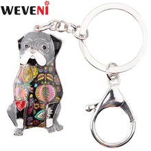 WEVENI Enamel Metal Pug Dog Key Chain Key Ring Girl Bag Bijoux Charm Hot Unique Jewelry For Women Man Car Key Holder Wholesale 2024 - buy cheap