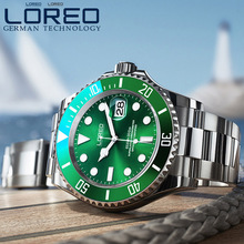 LOREO Classic Green Dial Luxury Men Automatic Watches Stainless Steel Sapphire 200m Waterproof Seagull Movement Mechanical Watch 2024 - buy cheap