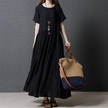 Women Summer short sleeve Cotton linen Dress Vestidos Casual Loose Large Size Long Dress Women Vintage black dress M-XXL 2024 - buy cheap