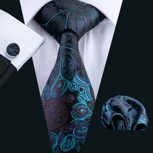 LS-612  New Men`s Tie 100% Silk Blue Floral Classic Jacquard Woven Tie+Hanky+Cufflinks Set For Formal Wedding  Business Party 2024 - buy cheap