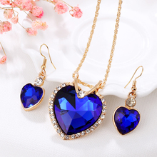 Fashion Colorful Crstal Heart Pendant Necklace Long Drop Earrings Set Jewelry For Women Wedding Bridal Jewelry Sets 2024 - buy cheap