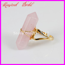 1Pc Natural Crystal Gems Finger Ring,Real  Wire Wrapped Bail Point Ring Hexagon Reiki Charka Quartz Druzy Ring 2024 - buy cheap