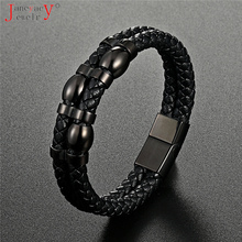 2019 criativo preto multi-camada pulseira de couro para homens jóias de aço inoxidável fecho magnético moda vintage masculino pulseira 2024 - compre barato