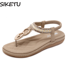SIKETU Women Sandals Bohemia Ethnic String Bead Beach Shoes Casual Metal Decoration Flip Flops Thong Flat Heels Plus Size 35-45 2024 - buy cheap