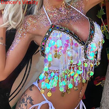 Western New DS Sexy Nightclub Bar Colorful Sequin Tassel Bead Stage Wear Performance Costume Top Pole Jazz Dancewear Clothes Out 2024 - buy cheap