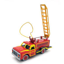 [Hot] Adult Collection Retro Wind up toy Metal Tin fire truck scaling ladder car pendant Clockwork toy model vintage toy gift 2024 - buy cheap