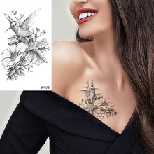 Tatuagem de pássaros humminions, tatuagens florais e temporária de peito para mulheres, à prova d'água 2024 - compre barato