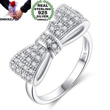 OMHXZJ Wholesale European Fashion Woman Girl Party Wedding Gift Silver White Bowknot AAA Zircon S925 Sterling Silver Ring RR302 2024 - buy cheap