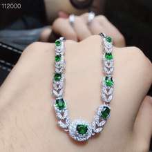 S925 prata natural diopsídio verde jóia pulseira bracelete de gemstone natural Elegante Encantador Folha Pena presente mulheres partido jóias 2024 - compre barato