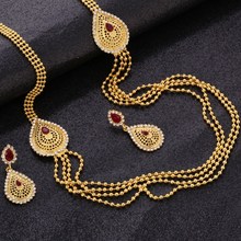 Hesiod African Wedding Jewelry Sets Gold Color Turkish Waterdrop Multi-layer Chain Necklaces & Pendants Trendy Earring For Women 2024 - buy cheap